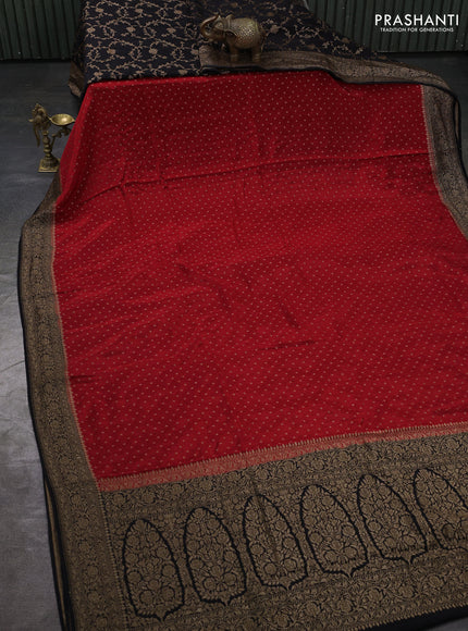 Banarasi crepe partly saree red and black with allover thread & zari woven buttas and woven border
