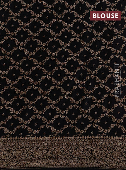 Banarasi crepe partly saree red and black with allover thread & zari woven buttas and woven border