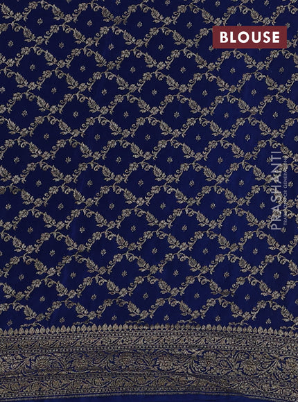 Banarasi crepe partly saree beige and blue with allover thread & zari woven buttas and woven border