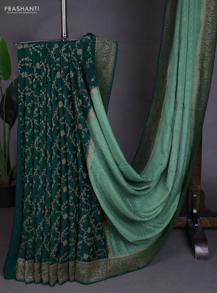 Banarasi crepe partly saree pastel green and green with allover thread & zari woven buttas and woven border