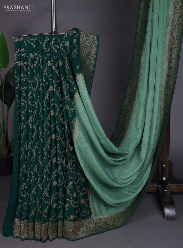 Banarasi crepe partly saree pastel green and green with allover thread & zari woven buttas and woven border
