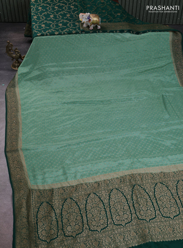 Banarasi crepe partly saree pastel green and green with allover thread & zari woven buttas and woven border