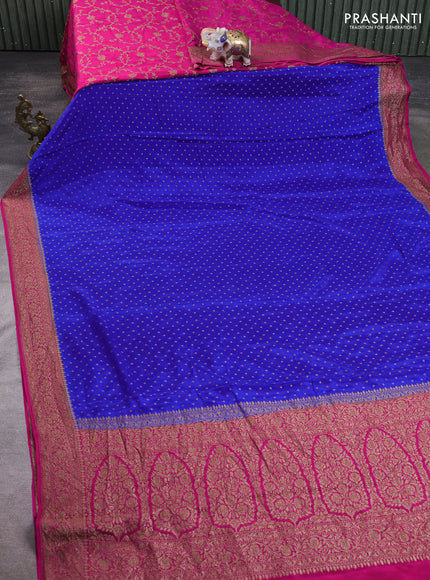 Banarasi crepe partly saree blue and pink with allover thread & zari woven buttas and woven border