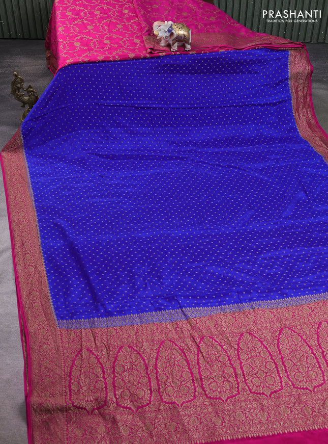 Banarasi crepe partly saree blue and pink with allover thread & zari woven buttas and woven border