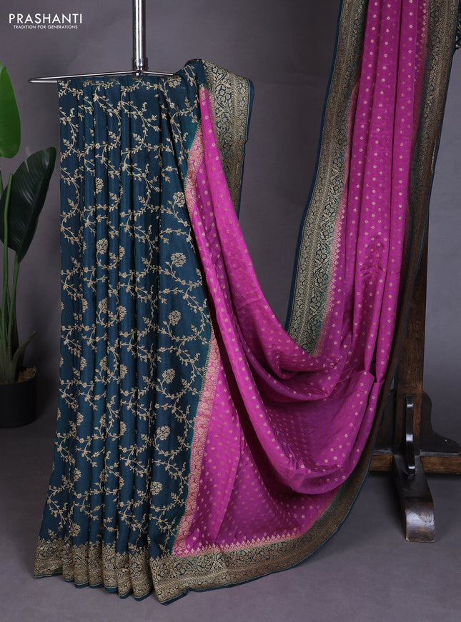 Banarasi crepe partly saree pastel purple and peacock green with allover thread & zari woven buttas and woven border