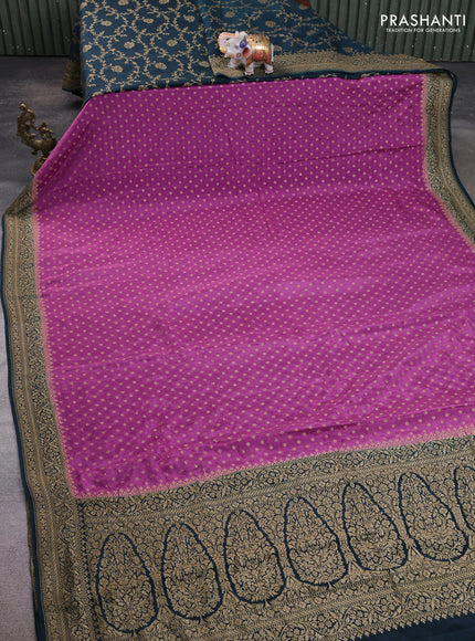 Banarasi crepe partly saree pastel purple and peacock green with allover thread & zari woven buttas and woven border