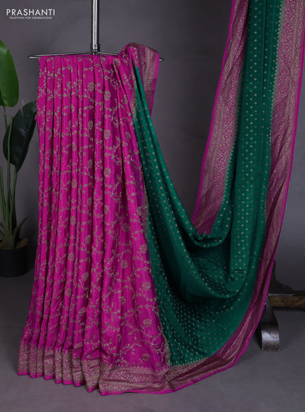 Banarasi crepe partly saree green and pink with allover thread & zari woven buttas and woven border