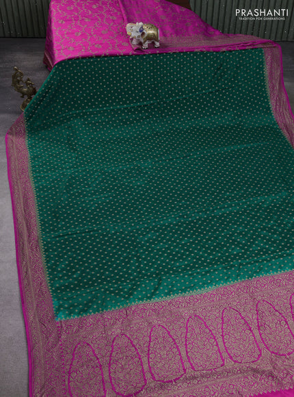 Banarasi crepe partly saree green and pink with allover thread & zari woven buttas and woven border