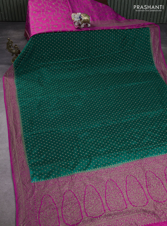 Banarasi crepe partly saree green and pink with allover thread & zari woven buttas and woven border