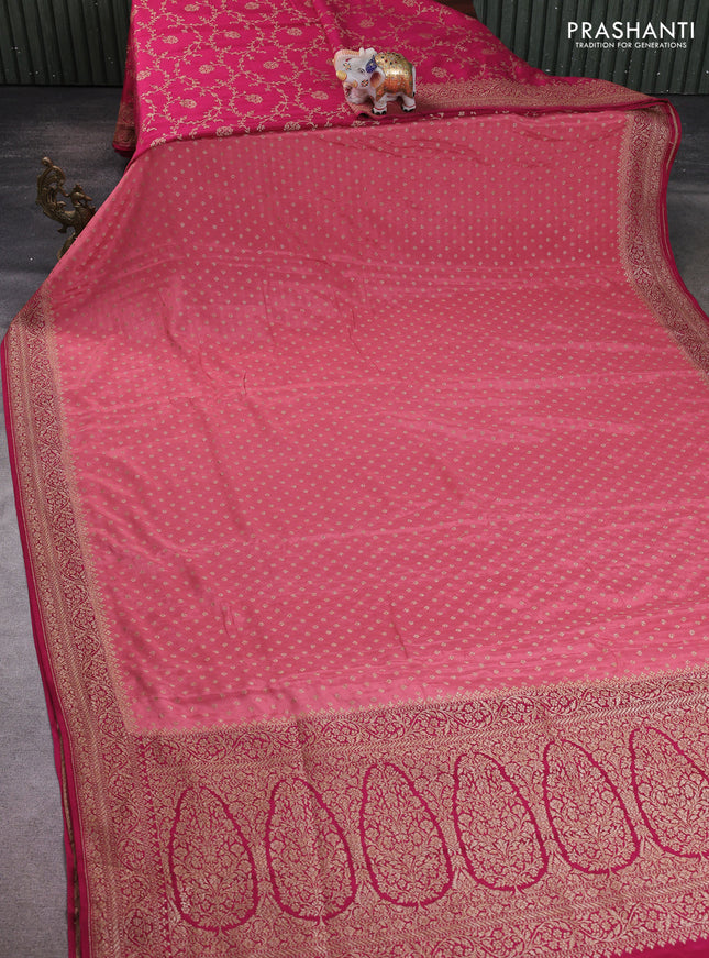 Banarasi crepe partly saree peach and pink with allover thread & zari woven buttas and woven border