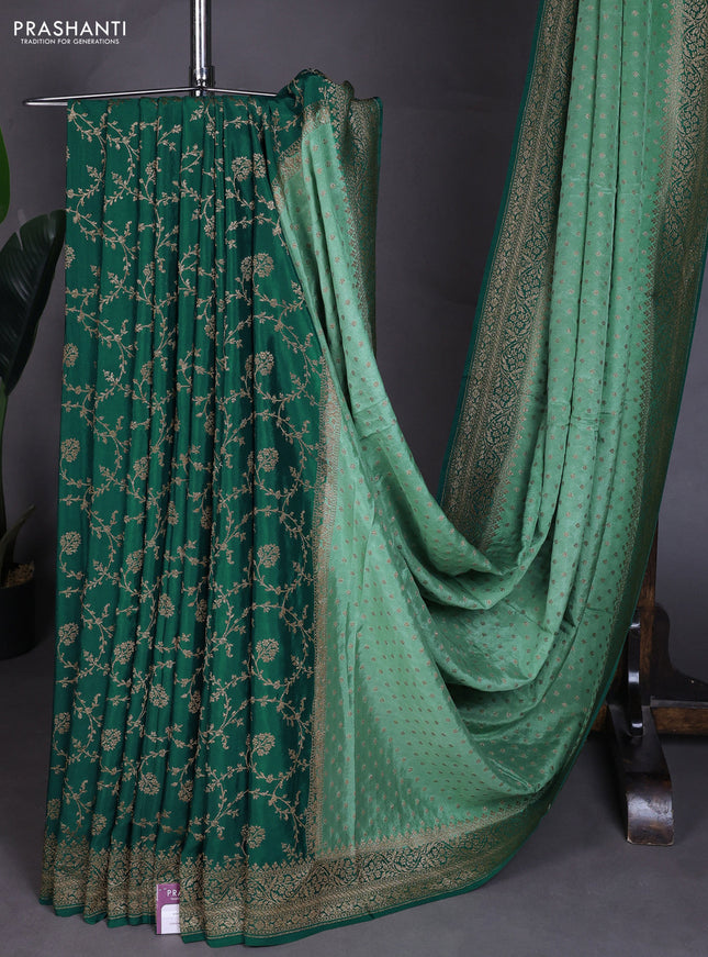 Banarasi crepe partly saree pastel green and green with allover thread & zari woven buttas and woven border