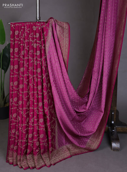 Banarasi crepe partly saree mauve pink and pink with allover thread & zari woven buttas and woven border