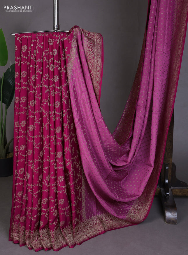 Banarasi crepe partly saree mauve pink and pink with allover thread & zari woven buttas and woven border