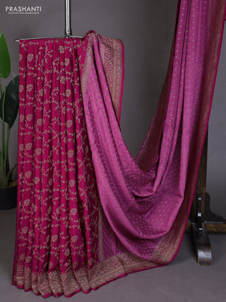 Banarasi crepe partly saree mauve pink and pink with allover thread & zari woven buttas and woven border