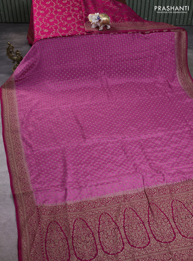 Banarasi crepe partly saree mauve pink and pink with allover thread & zari woven buttas and woven border