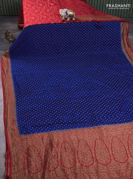 Banarasi crepe partly saree blue and red with allover thread & zari woven buttas and woven border