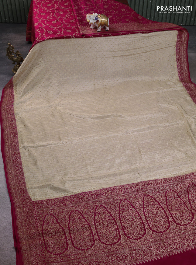 Banarasi crepe partly saree beige and pink with allover thread & zari woven buttas and woven border