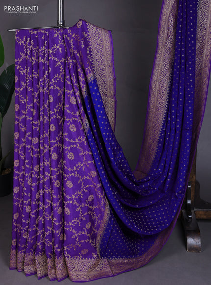 Banarasi crepe partly saree blue and violet with allover thread & zari woven buttas and woven border