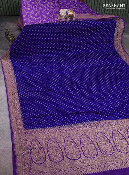 Banarasi crepe partly saree blue and violet with allover thread & zari woven buttas and woven border