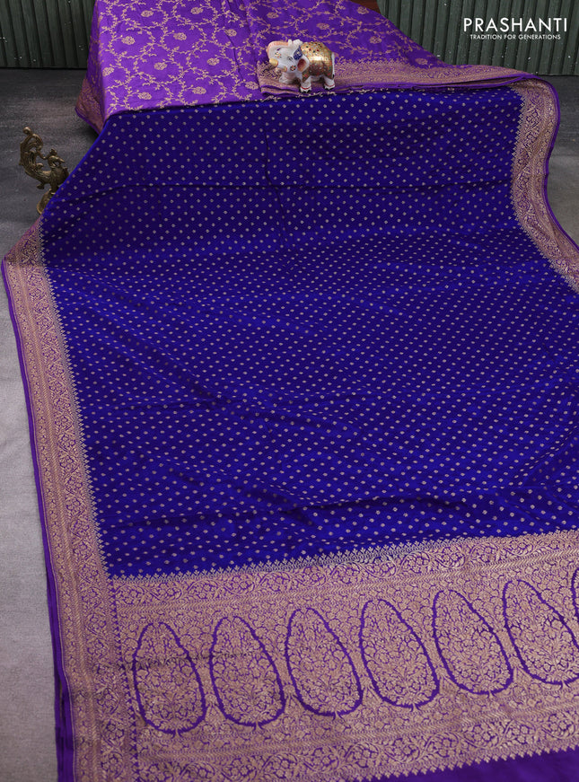 Banarasi crepe partly saree blue and violet with allover thread & zari woven buttas and woven border