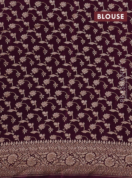 Banarasi crepe partly saree pink and wine shade with allover thread & zari woven buttas and woven border
