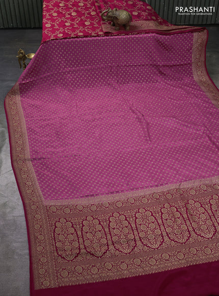 Banarasi crepe partly saree mauve pink and dark pink with allover thread & zari woven buttas and woven border