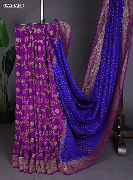 Banarasi crepe partly saree blue and purple with allover thread & zari woven buttas and woven border