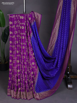 Banarasi crepe partly saree blue and purple with allover thread & zari woven buttas and woven border