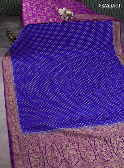 Banarasi crepe partly saree blue and purple with allover thread & zari woven buttas and woven border