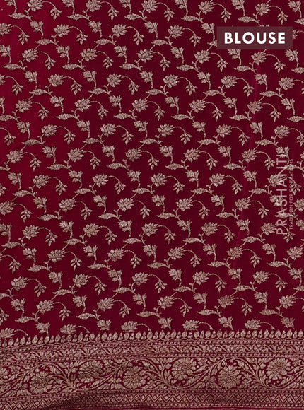 Banarasi crepe partly saree mild peach pink and dark pink with allover thread & zari woven buttas and woven border