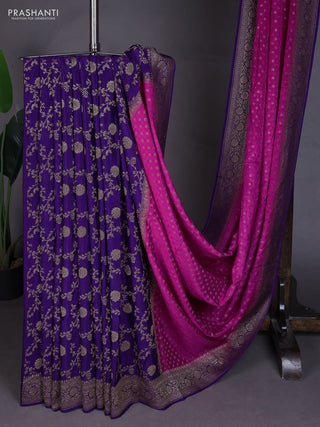 Banarasi crepe partly saree pink and purple with allover thread & zari woven buttas and woven border