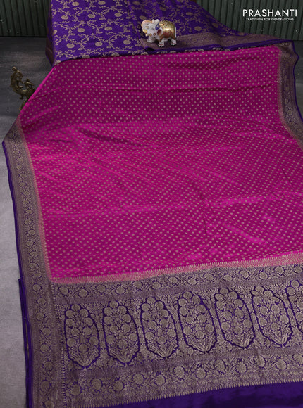 Banarasi crepe partly saree pink and purple with allover thread & zari woven buttas and woven border