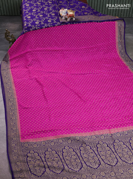 Banarasi crepe partly saree pink and violet with allover thread & zari woven buttas and woven border