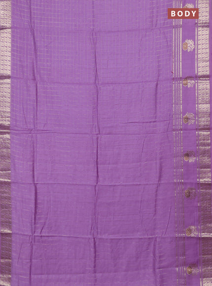 Semi chanderi saree lavender and pink with allover zari checked pattern and rettapet zari woven border