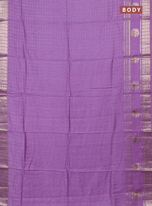 Semi chanderi saree lavender and pink with allover zari checked pattern and rettapet zari woven border