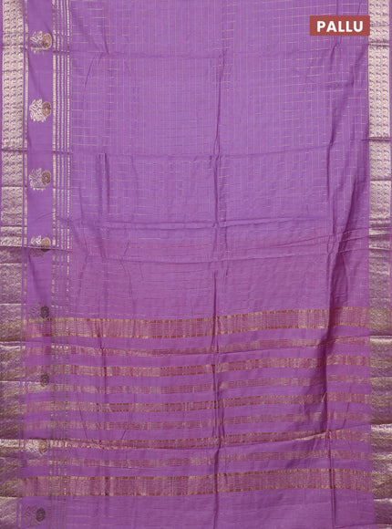 Semi chanderi saree lavender and pink with allover zari checked pattern and rettapet zari woven border
