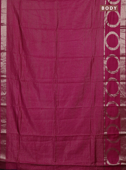 Semi chanderi saree pink and violet with allover zari checked pattern and rettapet zari woven butta border