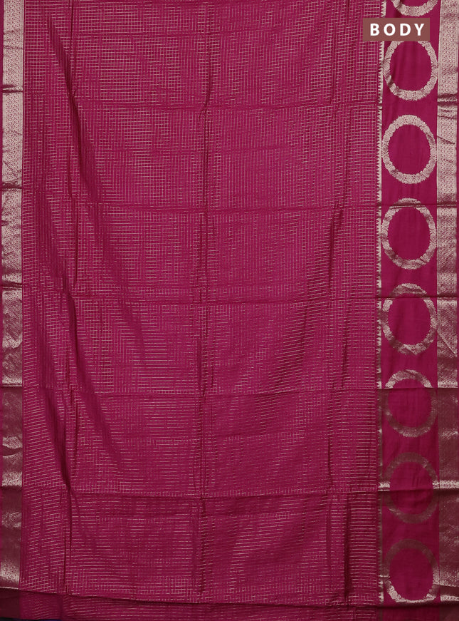 Semi chanderi saree pink and violet with allover zari checked pattern and rettapet zari woven butta border