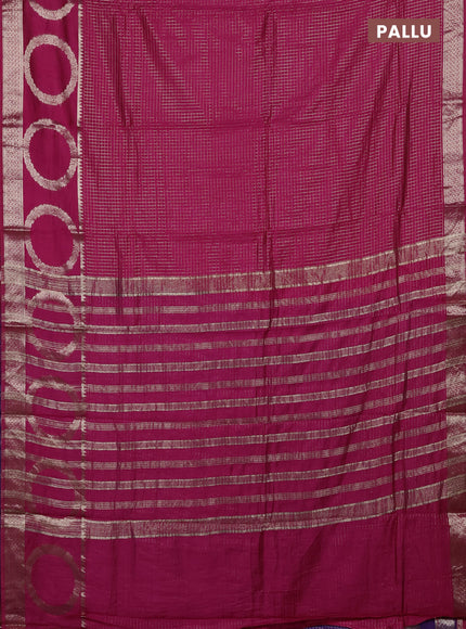 Semi chanderi saree pink and violet with allover zari checked pattern and rettapet zari woven butta border