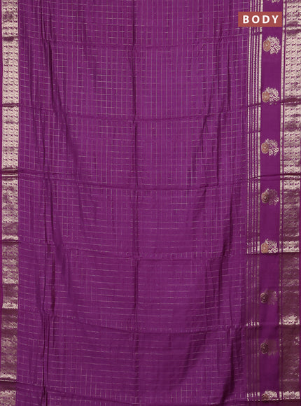 Semi chanderi saree violet and light green with allover zari checked pattern and rettapet zari woven butta border