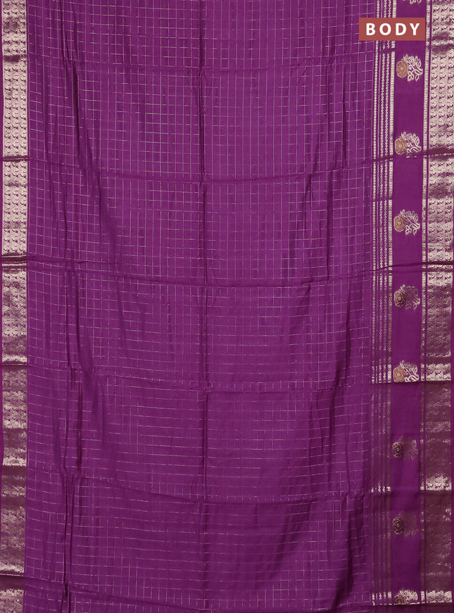 Semi chanderi saree violet and light green with allover zari checked pattern and rettapet zari woven butta border