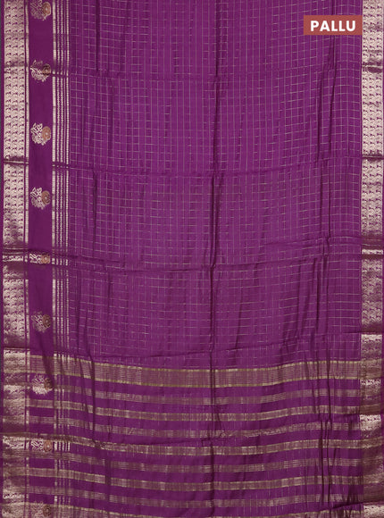 Semi chanderi saree violet and light green with allover zari checked pattern and rettapet zari woven butta border