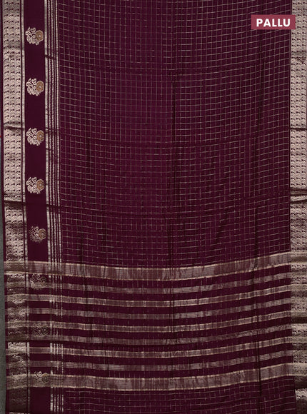 Semi chanderi saree wine shade and rust shade with allover zari checked pattern and rettapet zari woven butta border