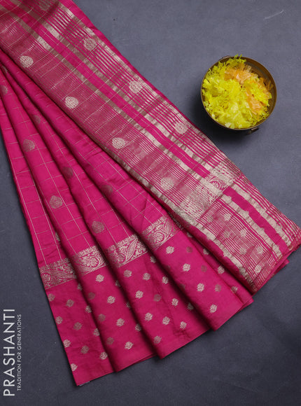 Semi chanderi saree pink and maroon with allover zari checks & buttas and rettapet zari woven butta border