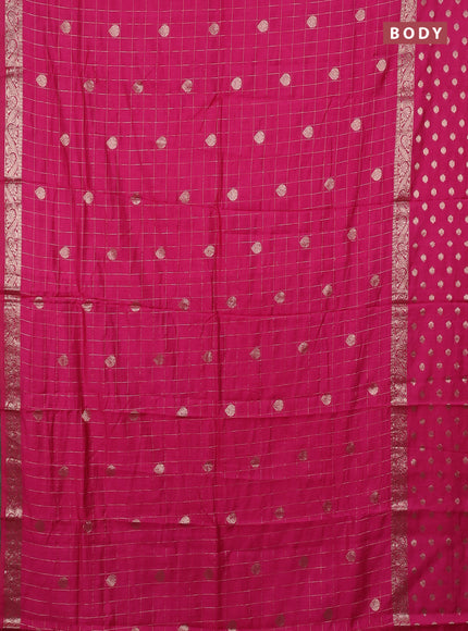 Semi chanderi saree pink and maroon with allover zari checks & buttas and rettapet zari woven butta border