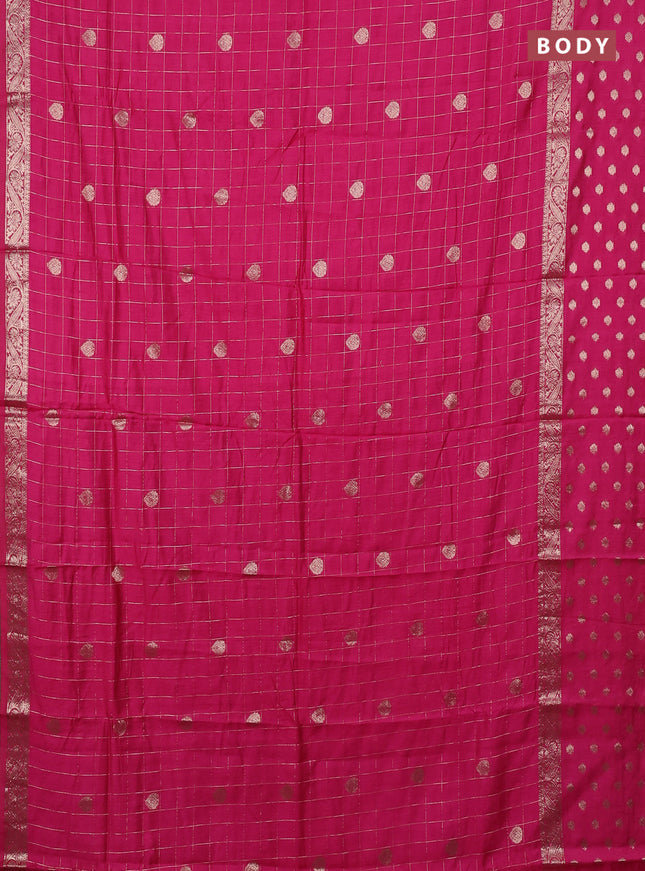 Semi chanderi saree pink and maroon with allover zari checks & buttas and rettapet zari woven butta border