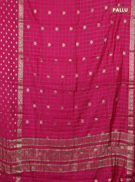 Semi chanderi saree pink and maroon with allover zari checks & buttas and rettapet zari woven butta border