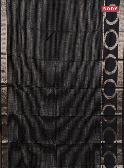 Semi chanderi saree black and red with allover zari checked pattern and rettapet zari woven butta border