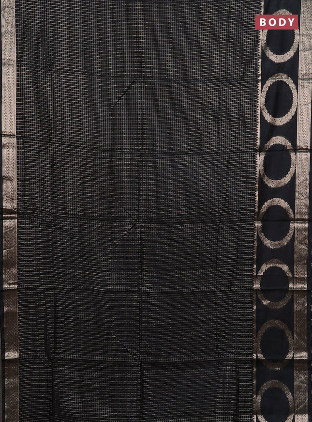 Semi chanderi saree black and red with allover zari checked pattern and rettapet zari woven butta border