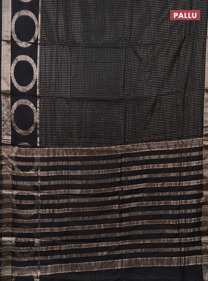 Semi chanderi saree black and red with allover zari checked pattern and rettapet zari woven butta border
